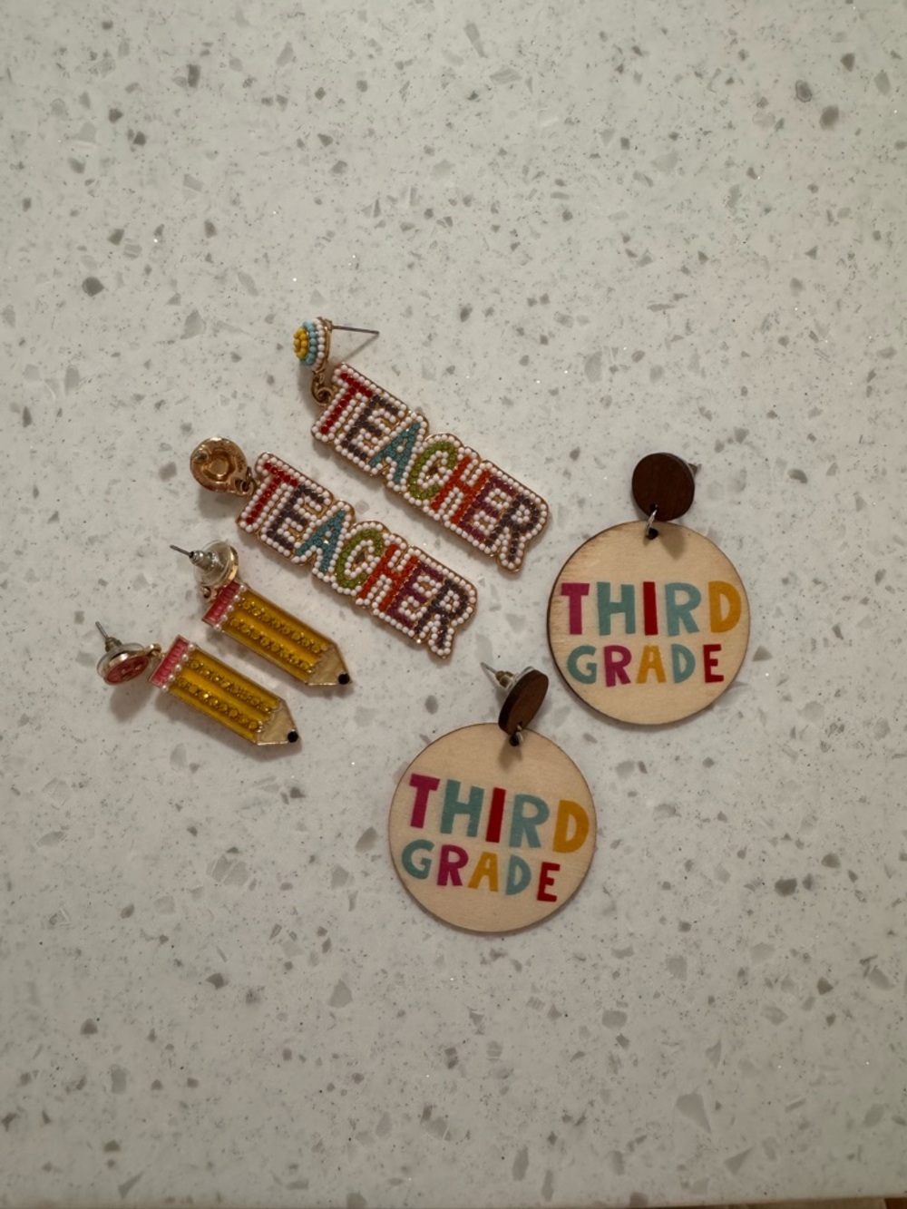 Teacher & Third Grade Statement Earrings - Colorful School-Themed Set
